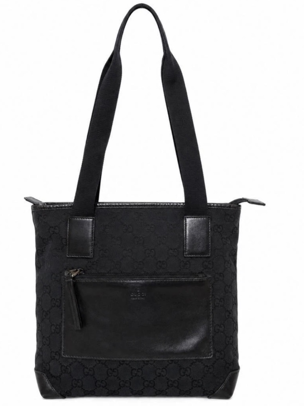 Gucci Black Monogram Canvas Tote with Front Zip Pocket